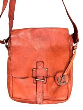Harbour 2nd Leather Crossbody Bag Cognac Distressed Flap Shoulder Purse 9x10